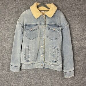 Faherty Riverlands Sherpa Denim Jacket Blue Wash Jean Coat Outerwear Women's XS